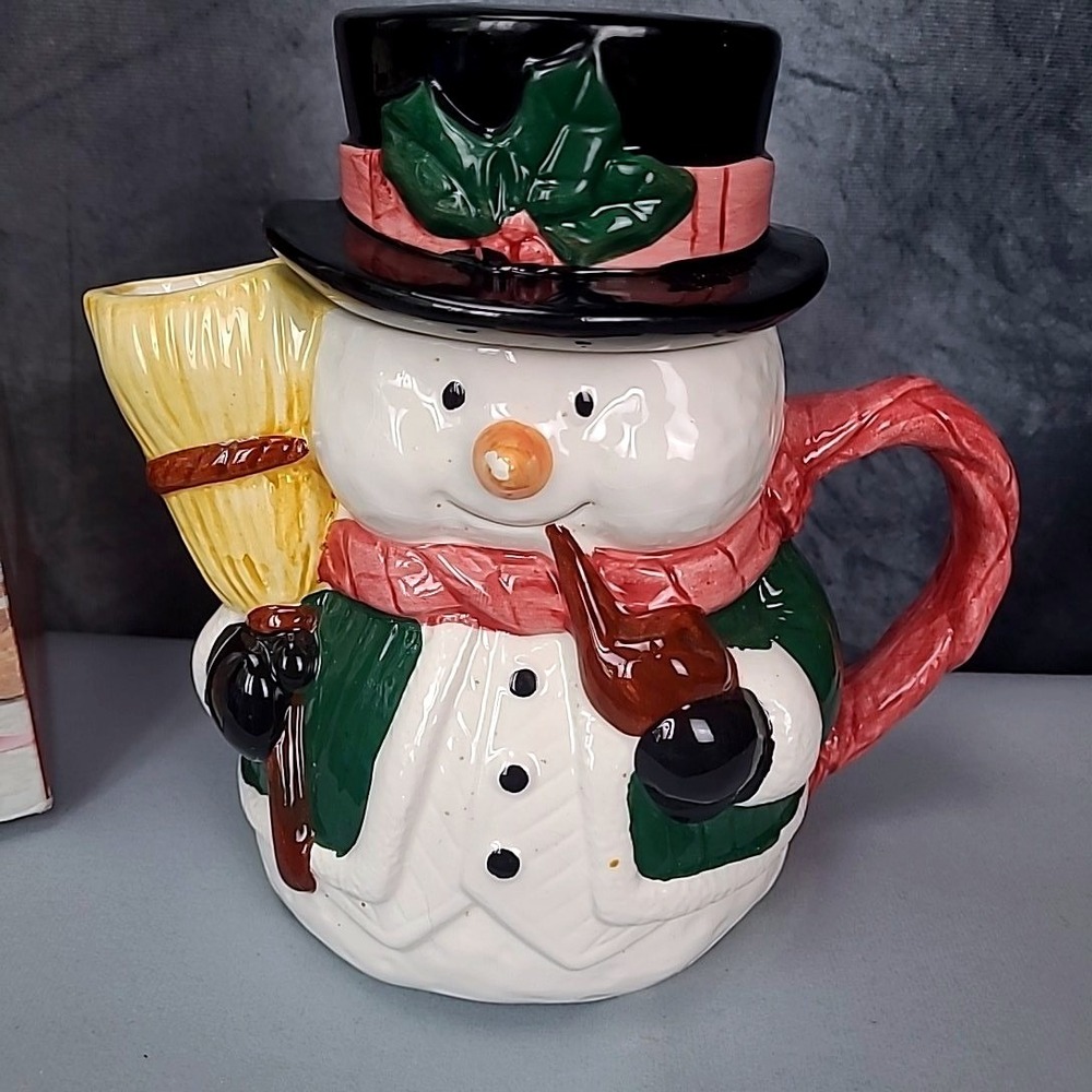 Jay Import Co Christmas Snowman Tea Pot White Green Ceramic Holiday Decor